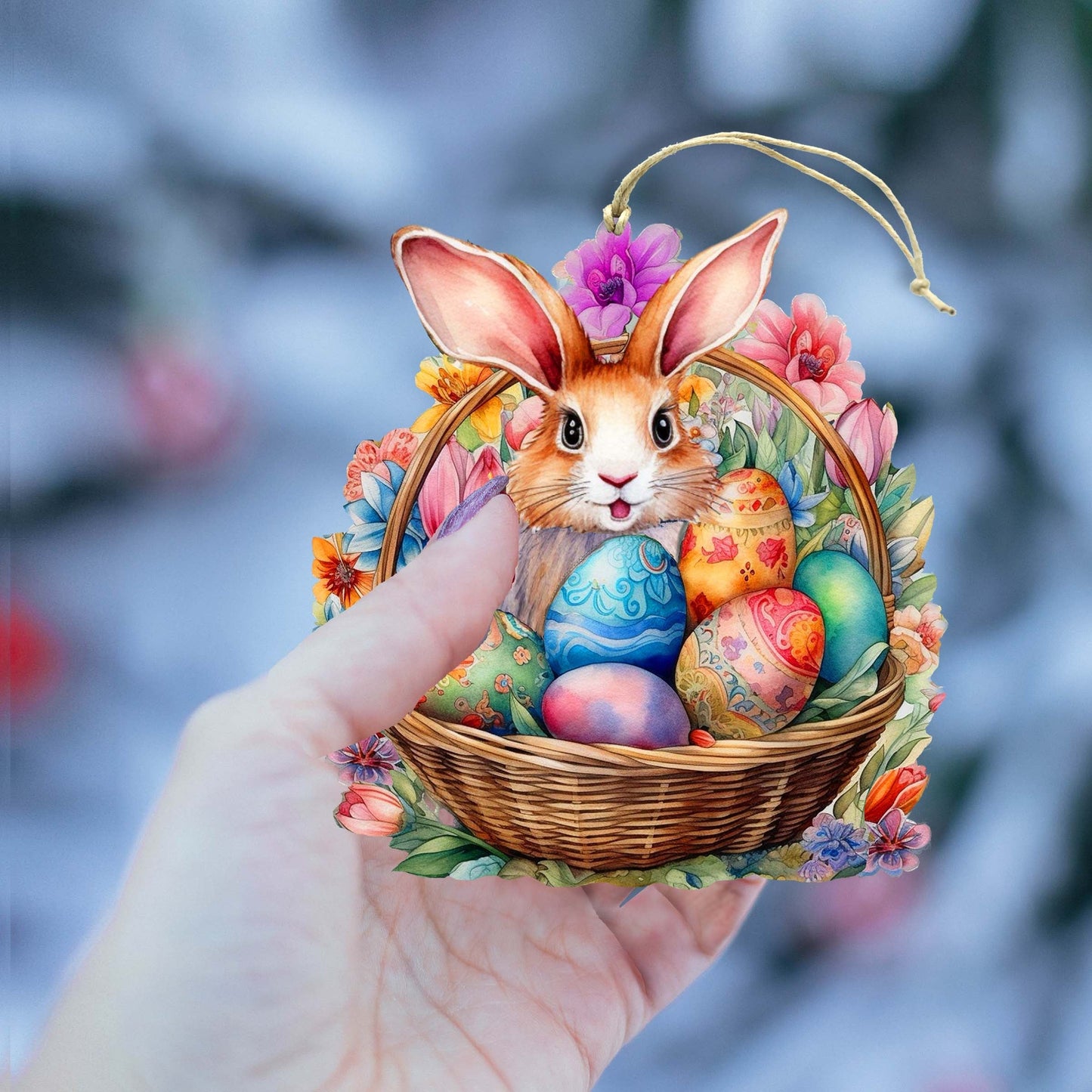 Bunny in a Basket Wooden Ornaments by G. DeBrekht Easter Spring Decor - 8652764-4