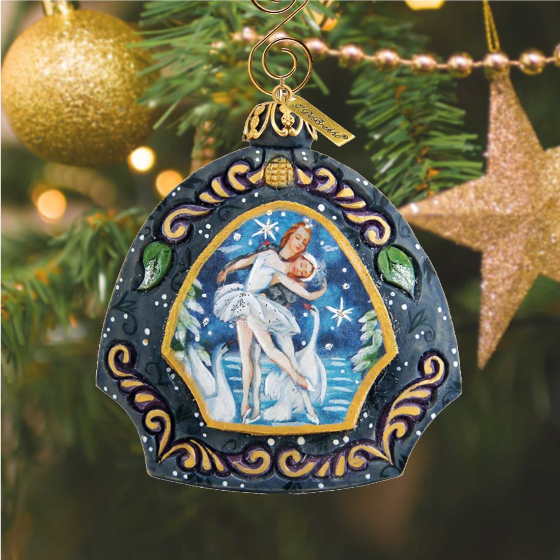 Swan Lake Sculpted Hand-Painted Christmas Ornament by G. DeBrekht - Love Family Kids Decor - 6102834-1