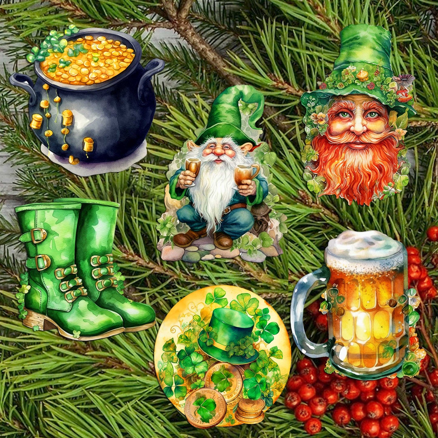 St. Patrick Day Decorative Wooden Clip-on Ornaments Set of 6 by G. Debrekht - St. Patrick Day Decor - 8090058C-S6-3