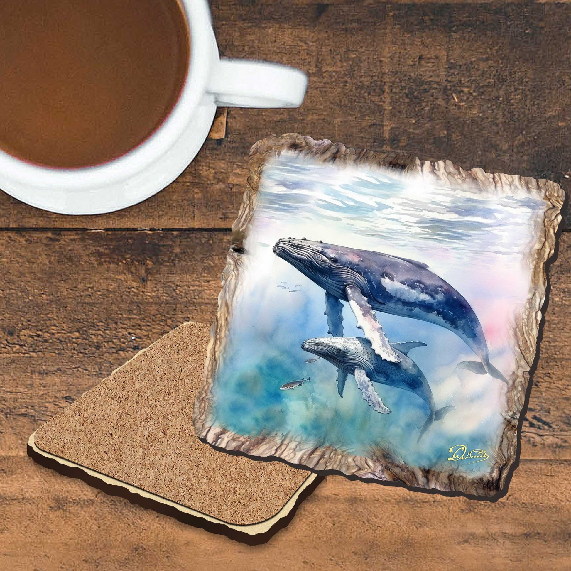 Humpback Whale Wooden Cork Coasters Gift Set of 4 by Nature Wonders Coastal Nature Wildlife Decor  - 95395C-S4-2