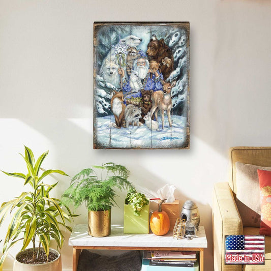 Gather in Peace Father Winter Animals Wooden Wall Art by J. Bergsma - Nature Wildlife Decor  - 8592968BP-JB-0