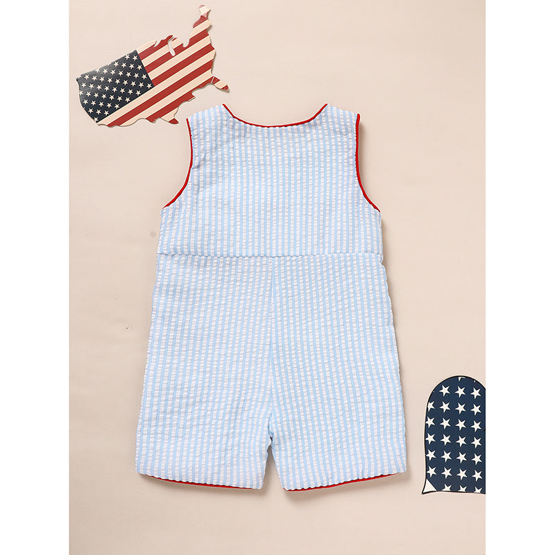 Infant Baby Boy 4th Of July American Flag Smocked Romper Summer Sleeveless Jumpsuit For Independence Day & Memorial Day Celebrations