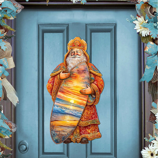 Santa's Tropical Surf Ride Holiday Door Decor by G. Debrekht - Christmas Santa Snowman Decor - 8691413H-0