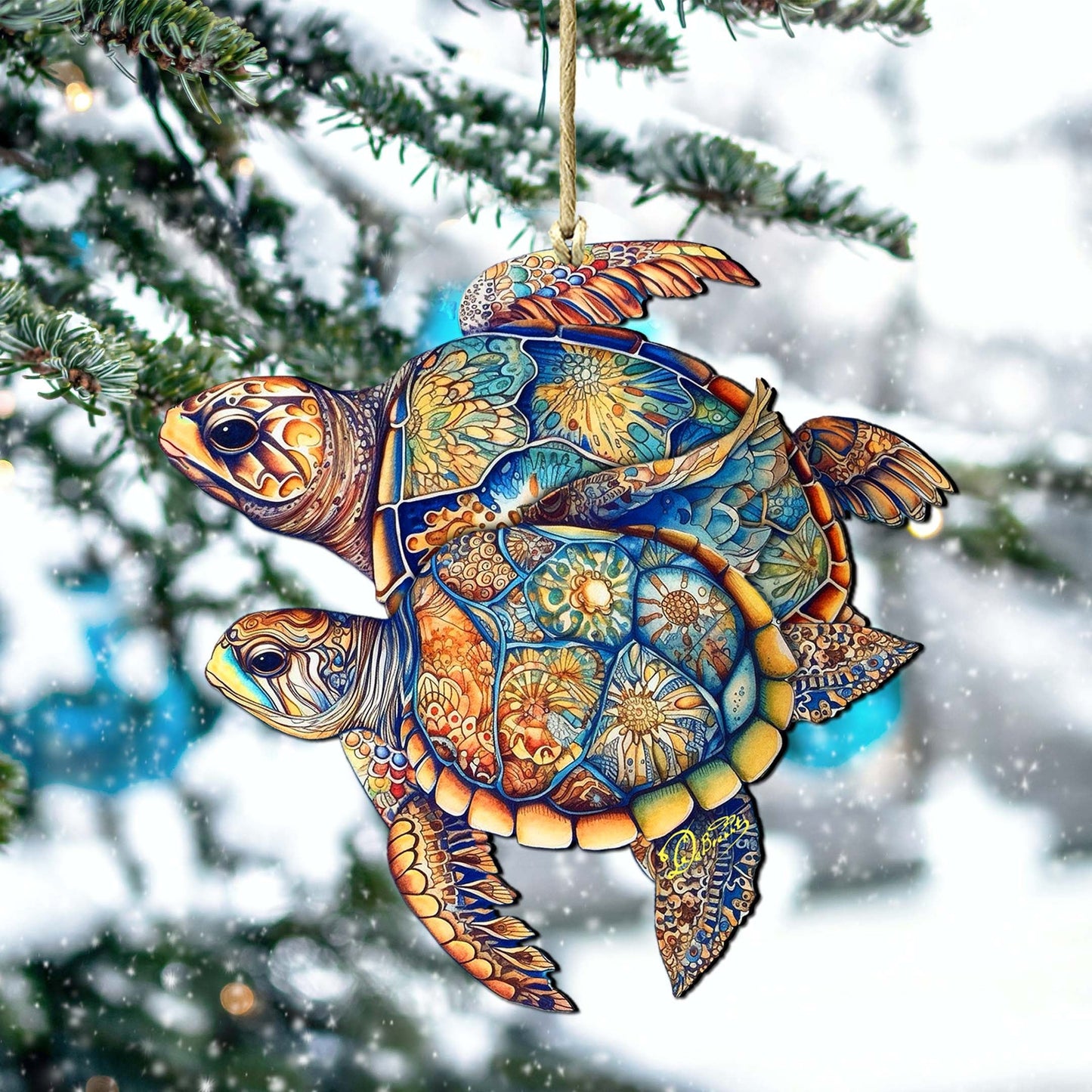 Coastal Decorations - Turtles Wooden Ornaments by G.Debrekht Coastal Holiday Decor - 8688192-1