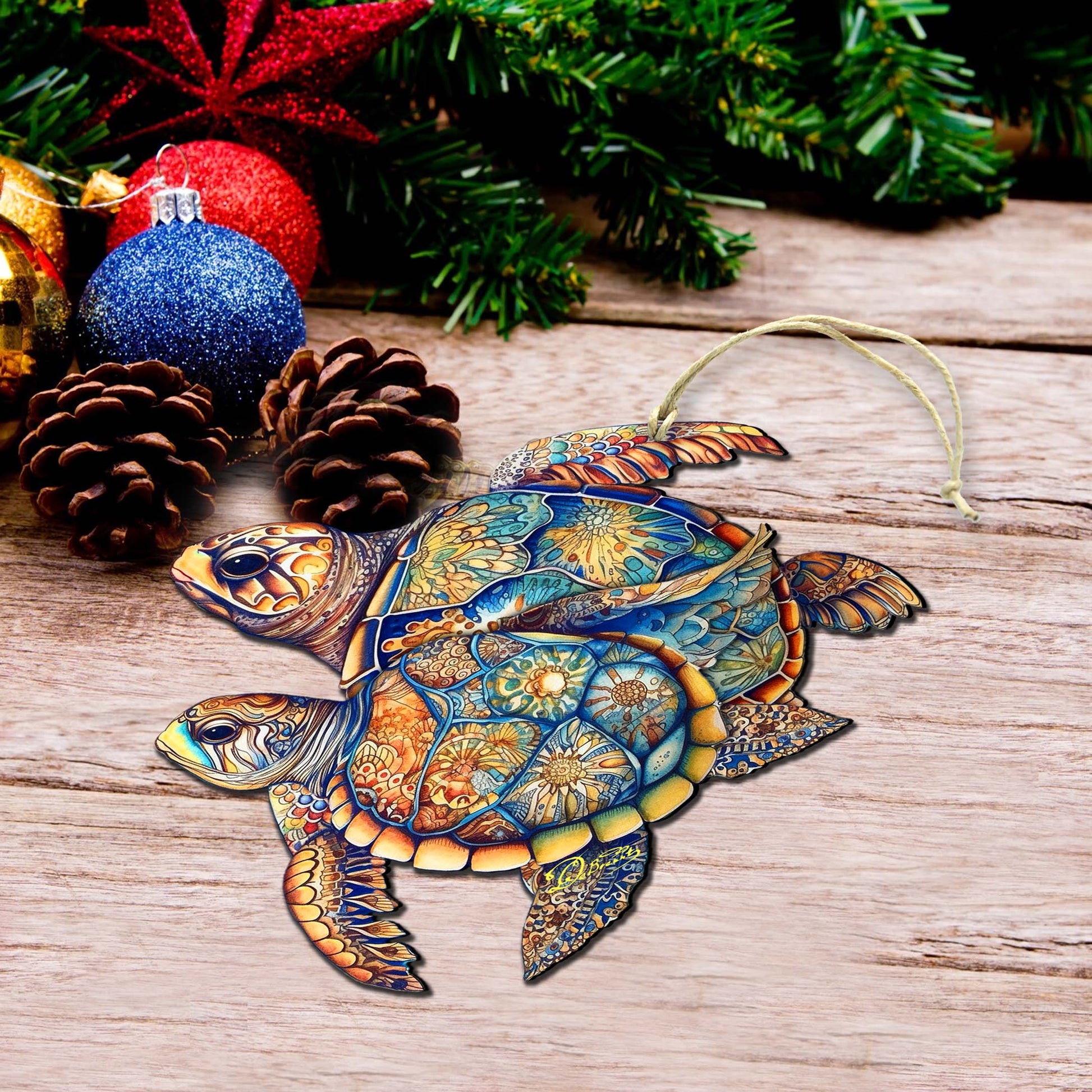Coastal Decorations - Turtles Wooden Ornaments by G.Debrekht Coastal Holiday Decor - 8688192-2