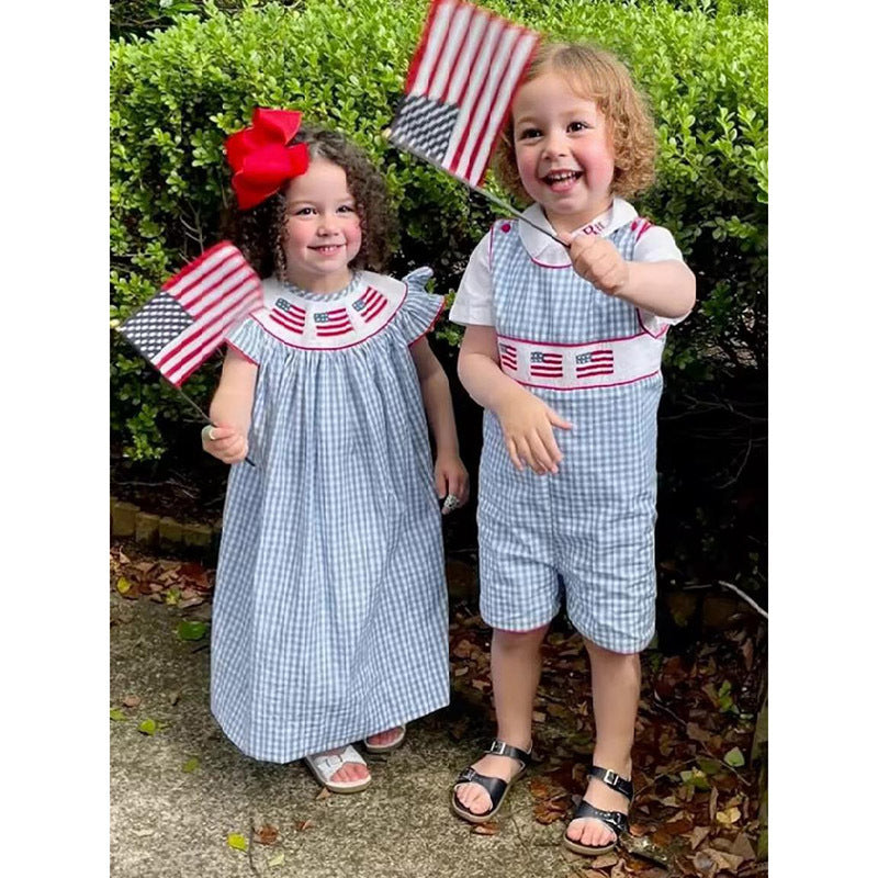Infant Baby Boy 4th Of July American Flag Smocked Romper Summer Sleeveless Jumpsuit For Independence Day & Memorial Day Celebrations