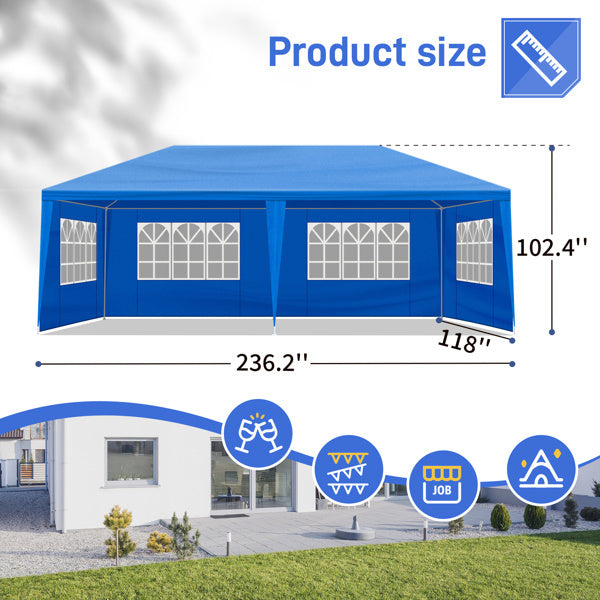 10'x20' Outdoor Party Tent With 6 Removable Sidewalls, Waterproof Canopy Patio Wedding Gazebo, Blue