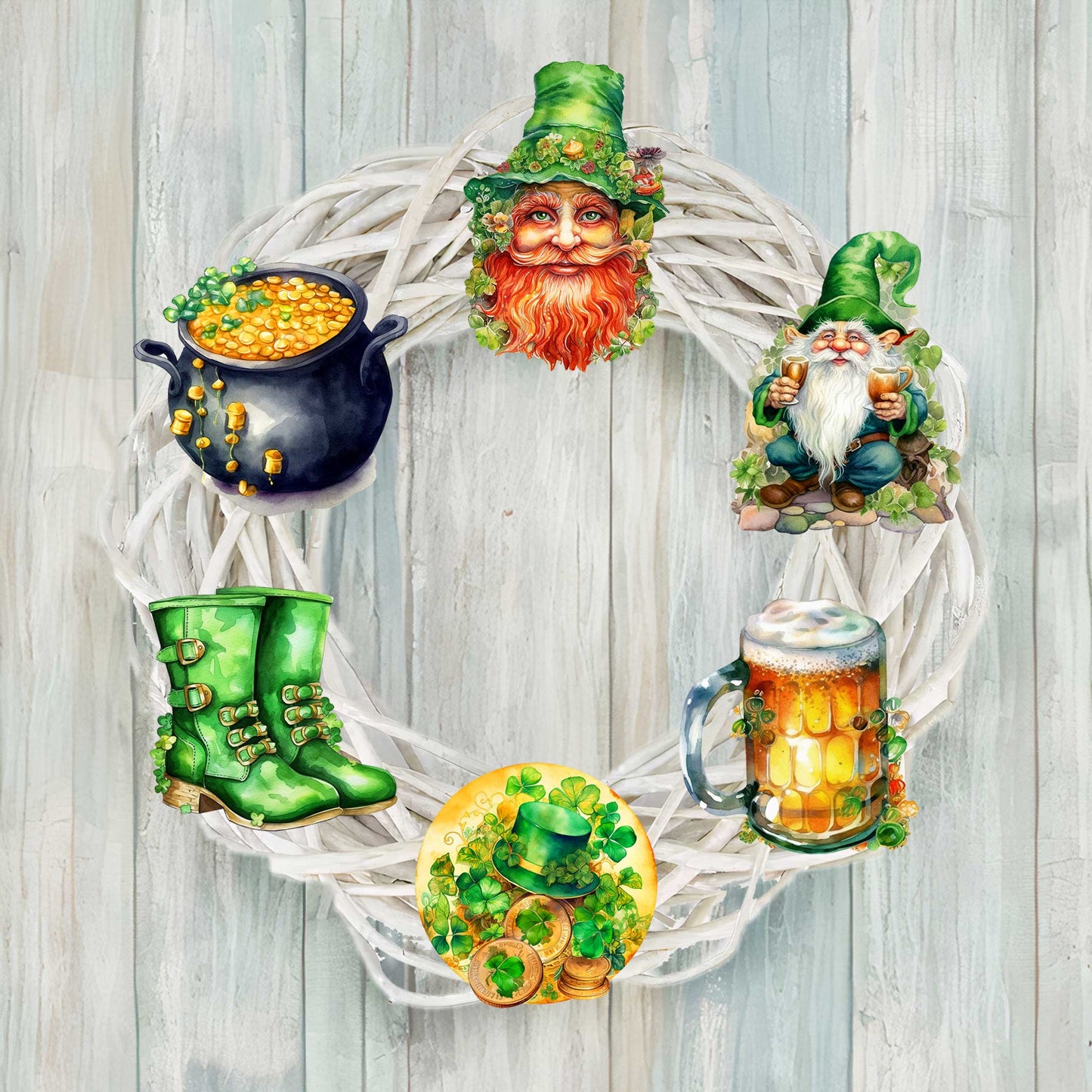 St. Patrick Day Decorative Wooden Clip-on Ornaments Set of 6 by G. Debrekht - St. Patrick Day Decor - 8090058C-S6-0