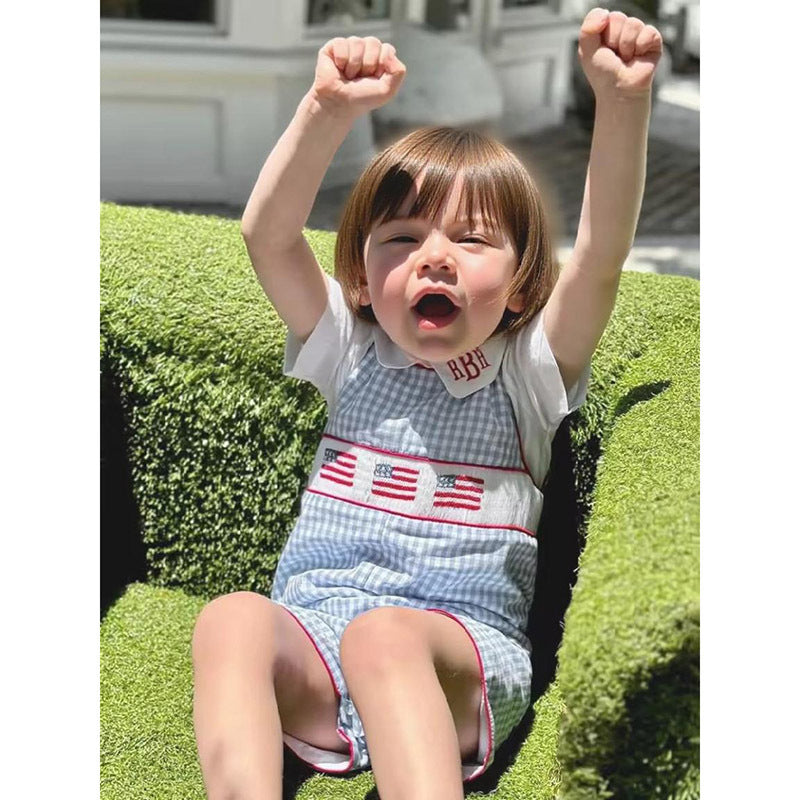 Infant Baby Boy 4th Of July American Flag Smocked Romper Summer Sleeveless Jumpsuit For Independence Day & Memorial Day Celebrations