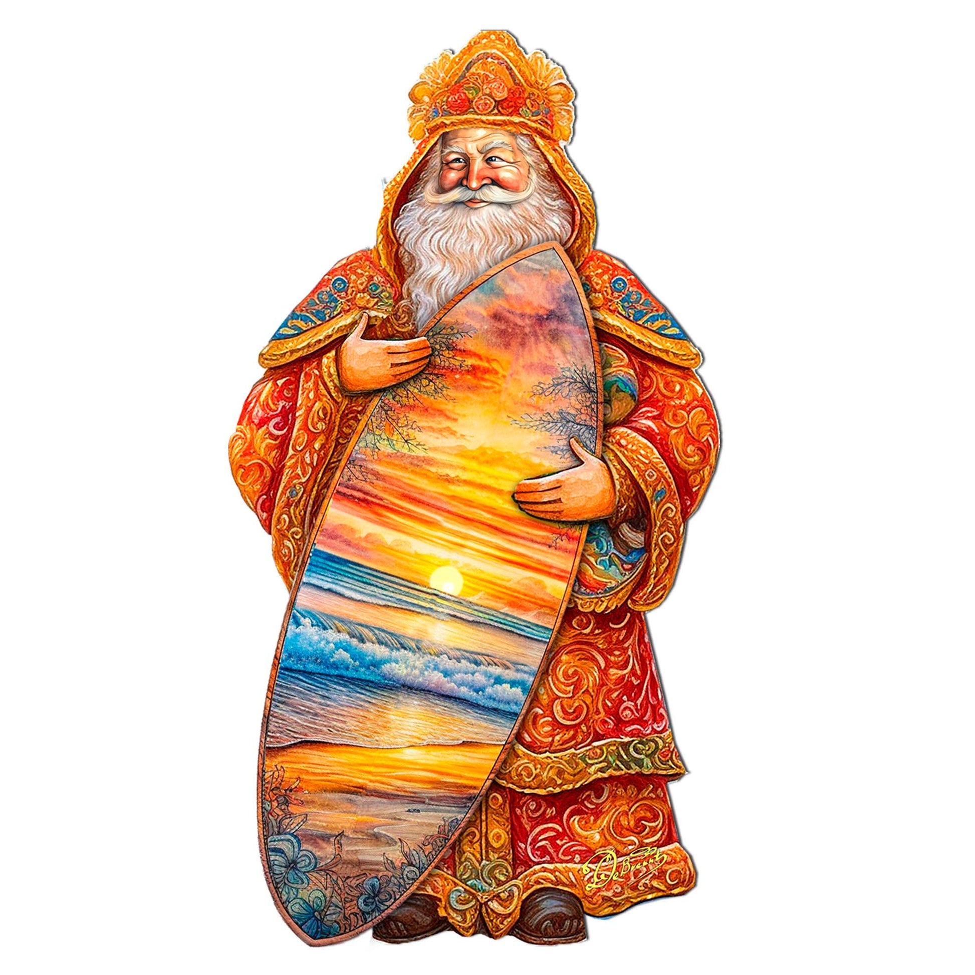 Santa's Tropical Surf Ride Holiday Door Decor by G. Debrekht - Christmas Santa Snowman Decor - 8691413H-4