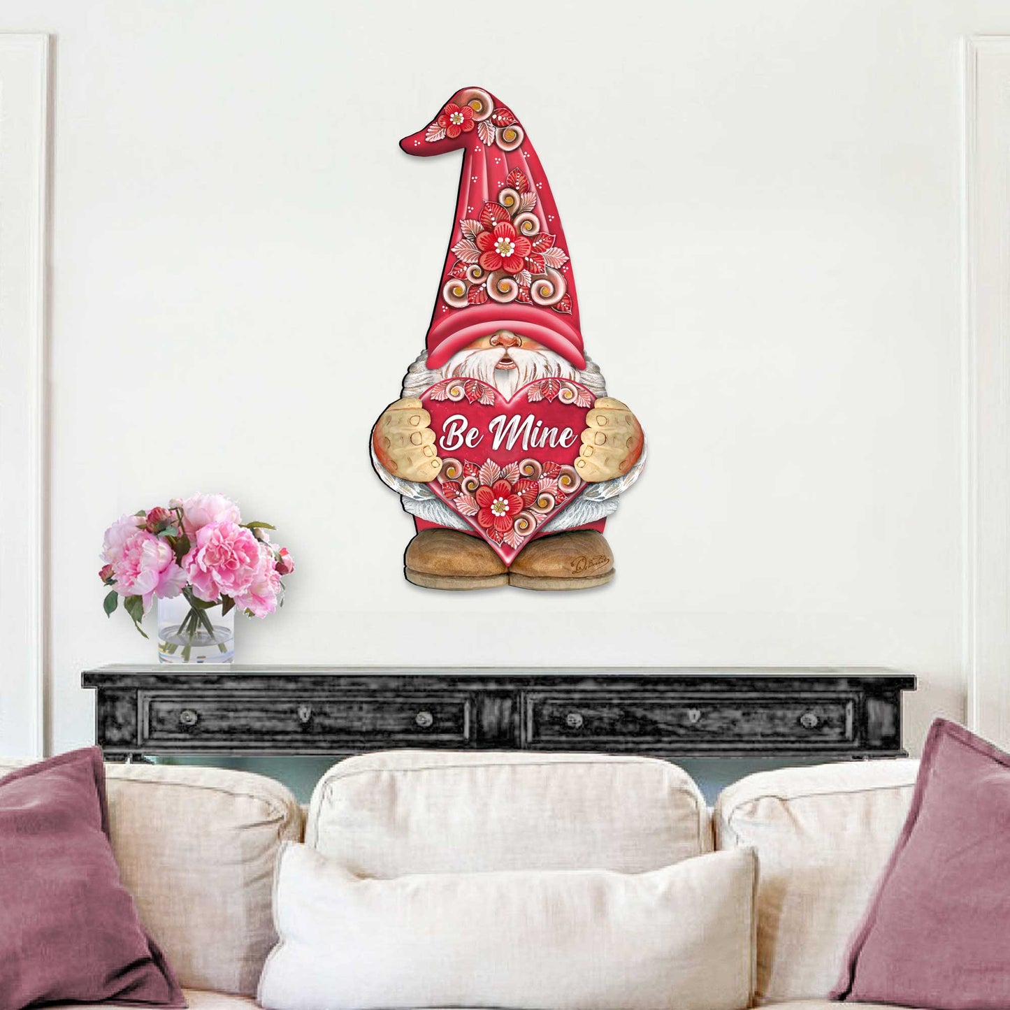 Be Mine Gnome Wooden Door Hanger Valentine Wall Art by G. DeBrekht - Love Family Kids Decor - 8611019H-1