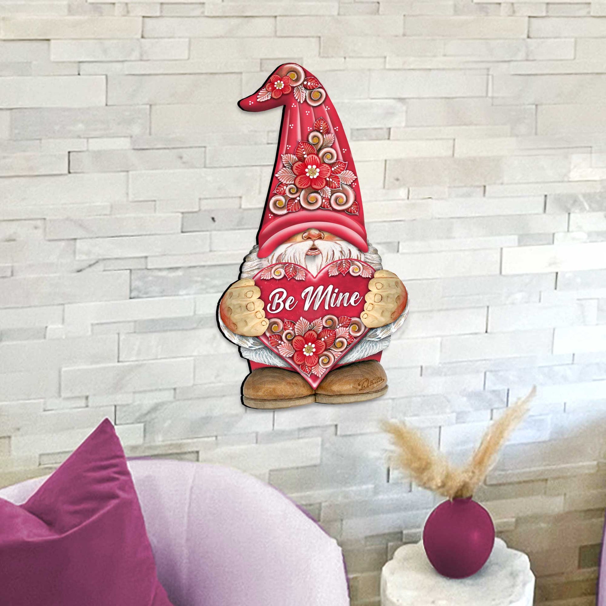 Be Mine Gnome Wooden Door Hanger Valentine Wall Art by G. DeBrekht - Love Family Kids Decor - 8611019H-2