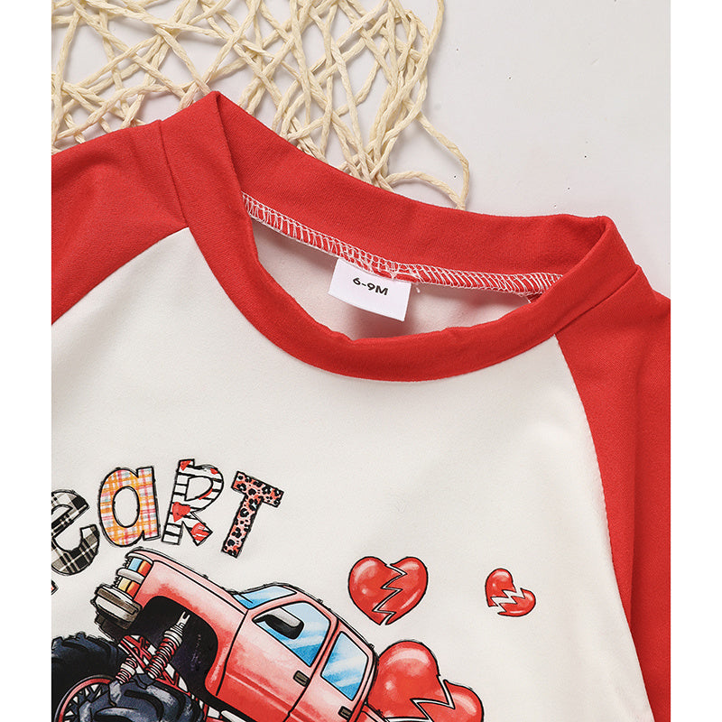 2pcs Baby Boy's 'Heart Crusher' Print Valentine's Day Set, Long Sleeve T Shirt Top & Black Heart Print Pants