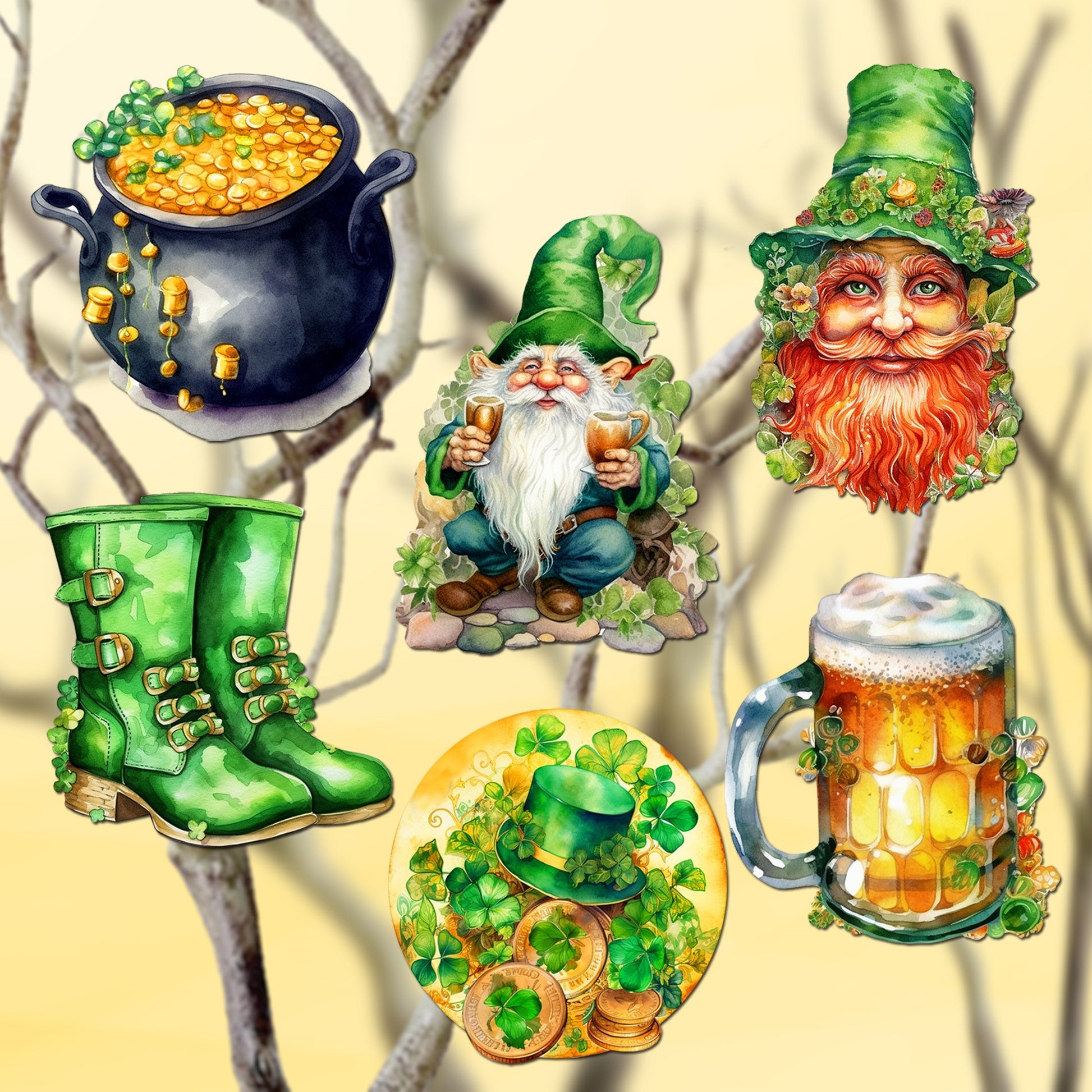 St. Patrick Day Decorative Wooden Clip-on Ornaments Set of 6 by G. Debrekht - St. Patrick Day Decor - 8090058C-S6-1