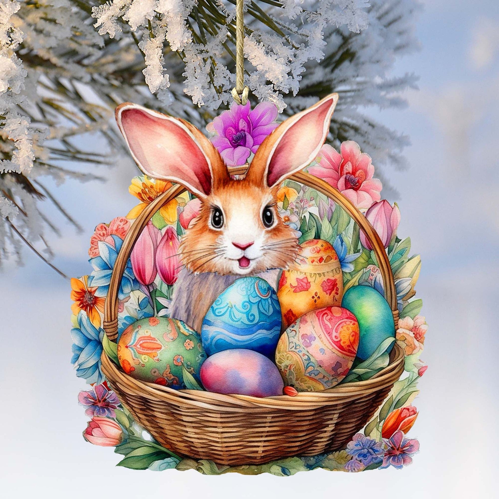 Bunny in a Basket Wooden Ornaments by G. DeBrekht Easter Spring Decor - 8652764-1