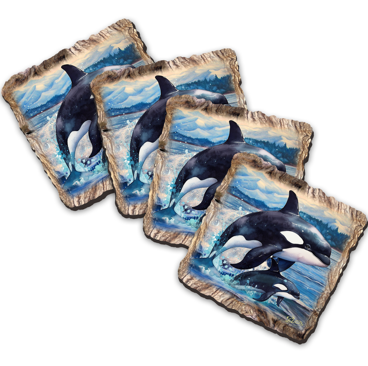 Orca Wooden Cork Coasters Gift Set of 4 by Nature Wonders Coastal Nature Wildlife Decor  - 95396C-S4-0
