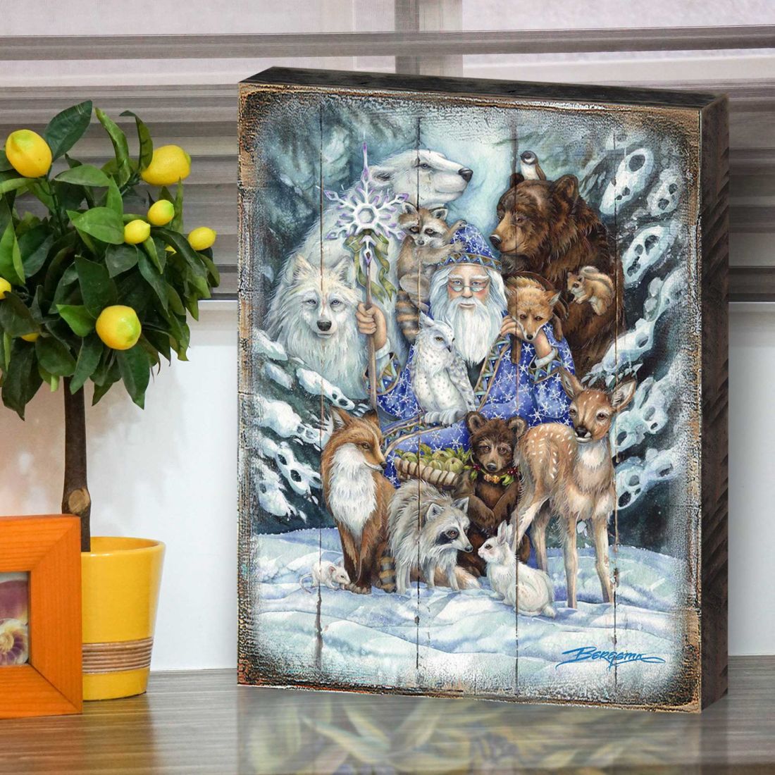 Gather in Peace Father Winter Animals Wooden Wall Art by J. Bergsma - Nature Wildlife Decor  - 8592968BP-JB-1