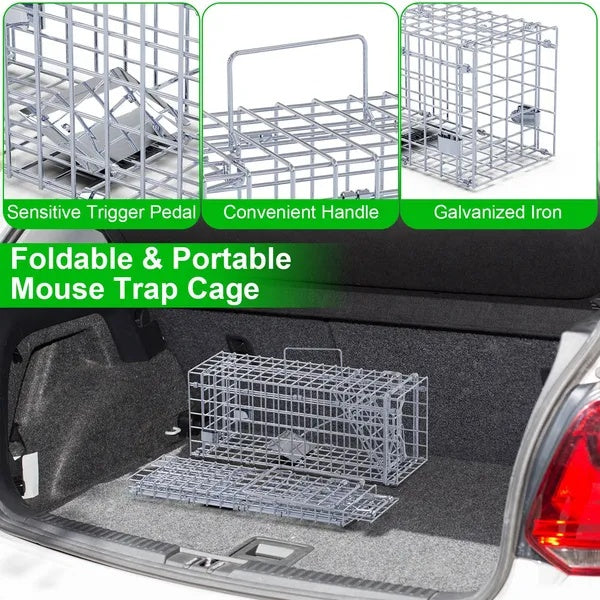 2Pcs Foldable Rat Trap Cage Humane Live Rodent Trap Cage Galvanized