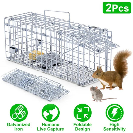 2Pcs Foldable Rat Trap Cage Humane Live Rodent Trap Cage Galvanized