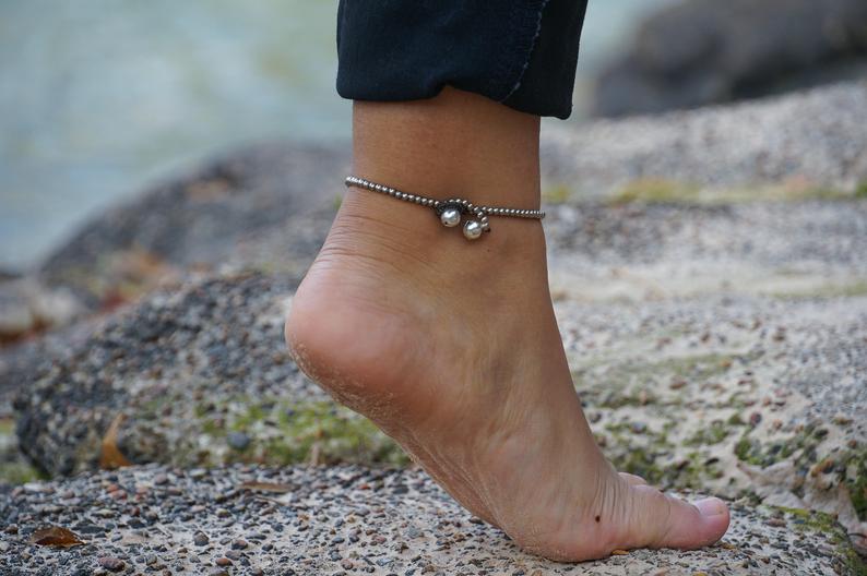 Turquoise Band Boho Silver Anklet-1