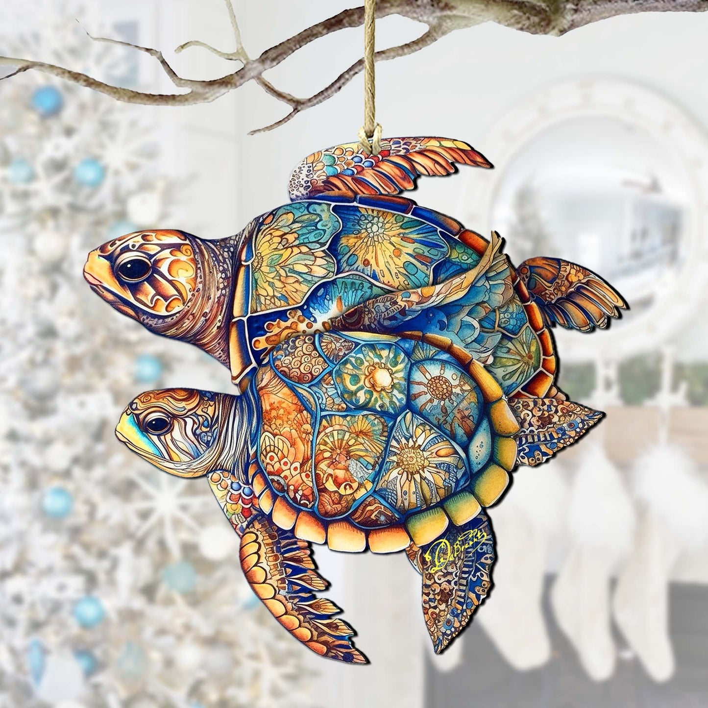 Coastal Decorations - Turtles Wooden Ornaments by G.Debrekht Coastal Holiday Decor - 8688192-0