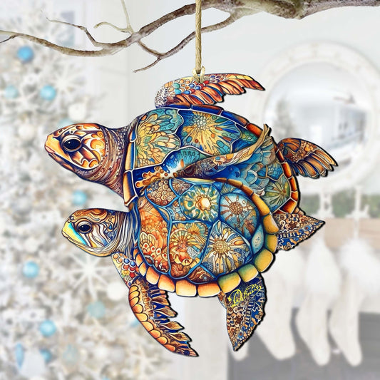 Coastal Decorations - Turtles Wooden Ornaments by G.Debrekht Coastal Holiday Decor - 8688192-0