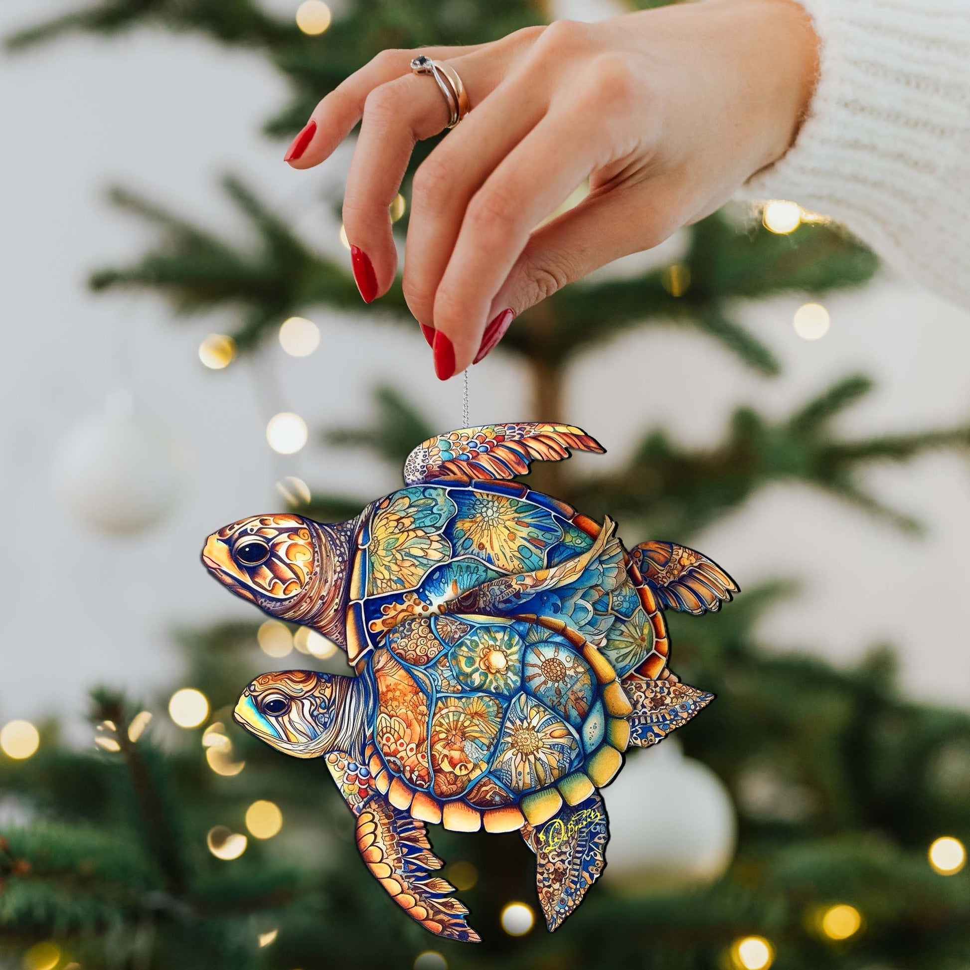 Coastal Decorations - Turtles Wooden Ornaments by G.Debrekht Coastal Holiday Decor - 8688192-3