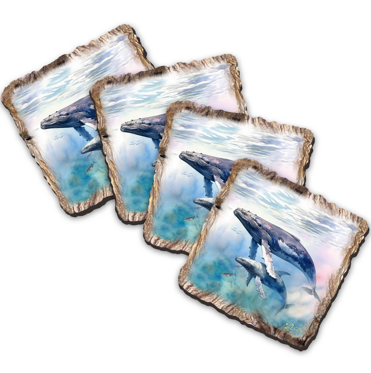 Humpback Whale Wooden Cork Coasters Gift Set of 4 by Nature Wonders Coastal Nature Wildlife Decor  - 95395C-S4-0