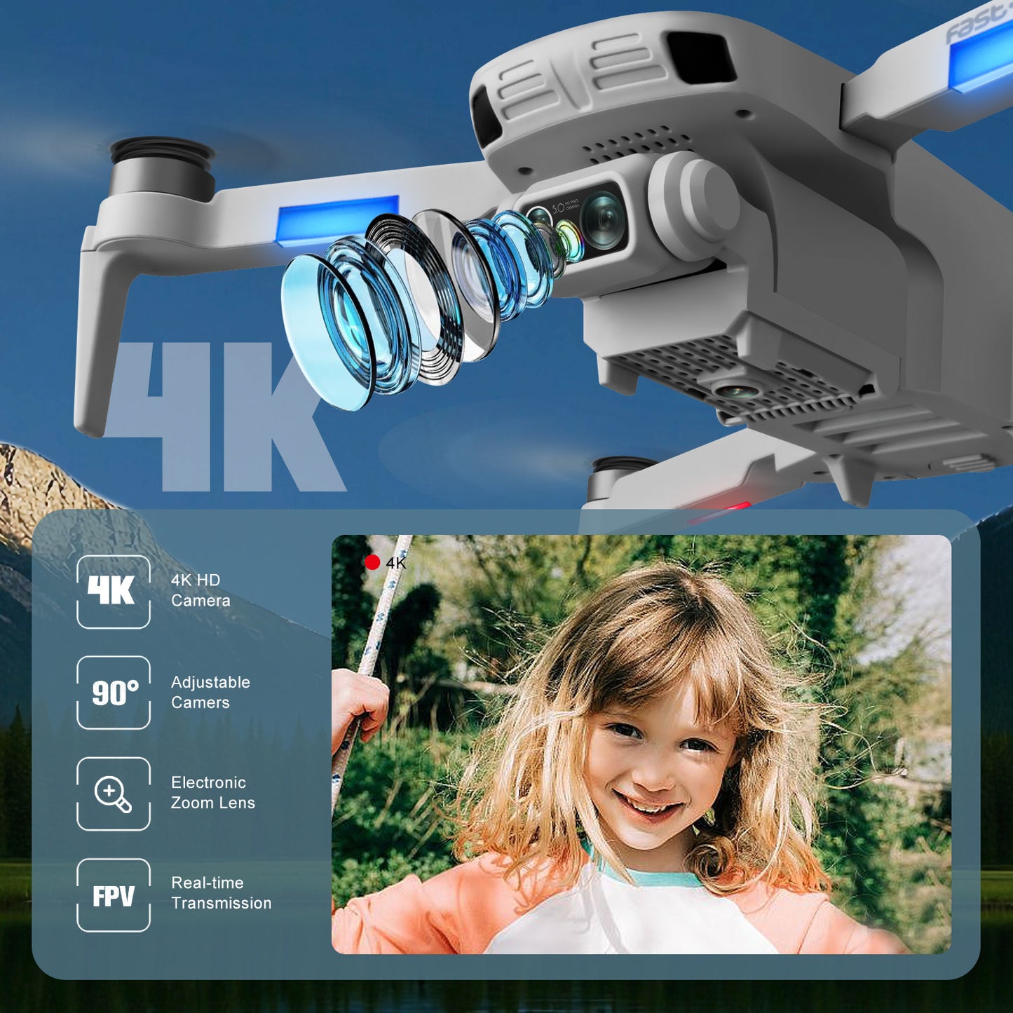 4DRC F8 RC Drone GPS 5G WIFI 4K Dual Camera Selfie FPV RC Quadcopter With 4.5 HD LCD Screen,Follow Me